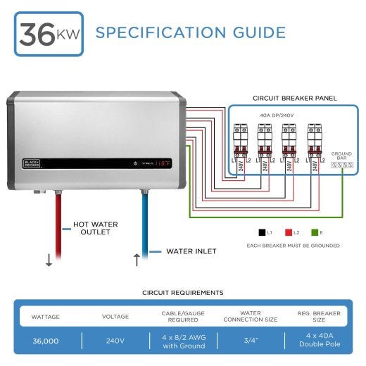 Water Heater Electric Tankless 36kW 6.1GPM