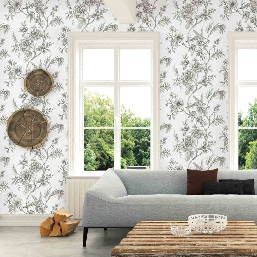 Jessamine Grey Floral Trail Wallpaper