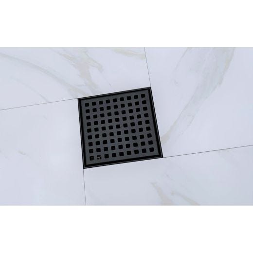 Drain de douche 4 po x 4 po, grille carrée noir mat