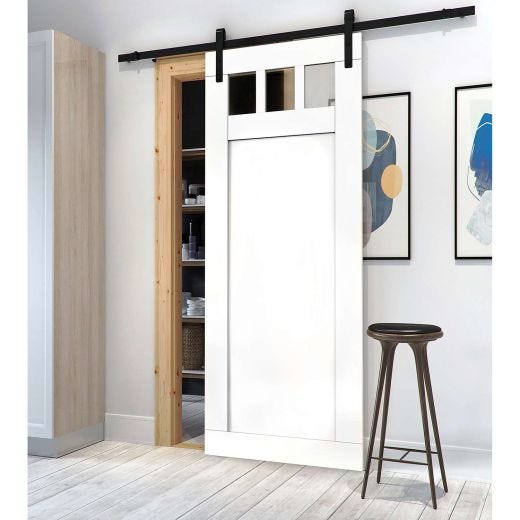 33" x 84" White MDF Door With 3 Glass Panes