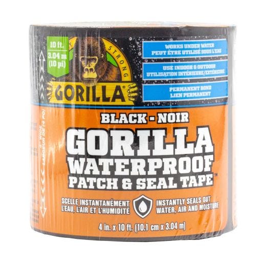Gorilla Waterproof Patch & Seal Tape Black, 4" x 10'