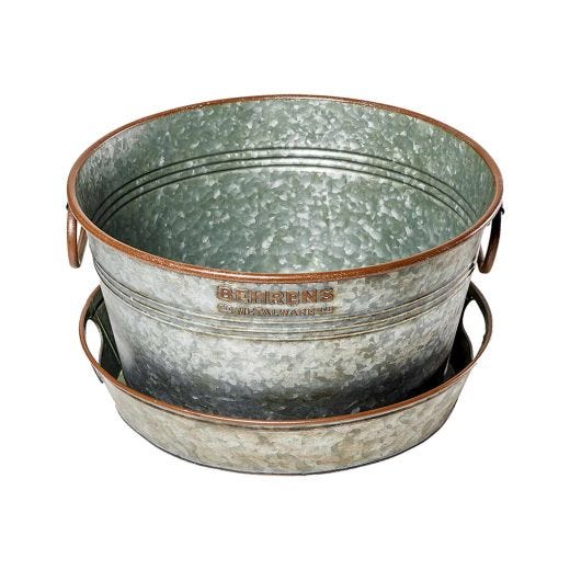 17L Round Aged Galvanized Beverage Tub And Tray