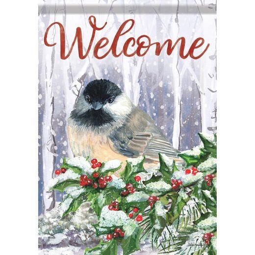 Holly Chickadee Garden Flag