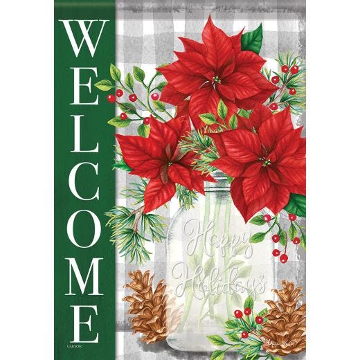 Pinecones & Poinsettias Garden Flag