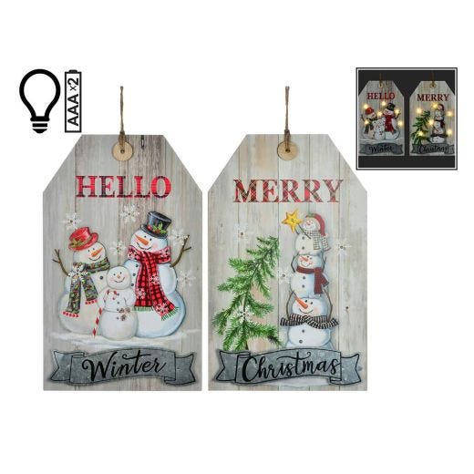 15" x 9" Gift Tag Sign With Snowmen LED