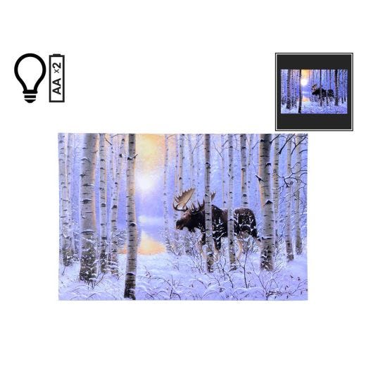 24" x 16" LED Winter Moose Canvas