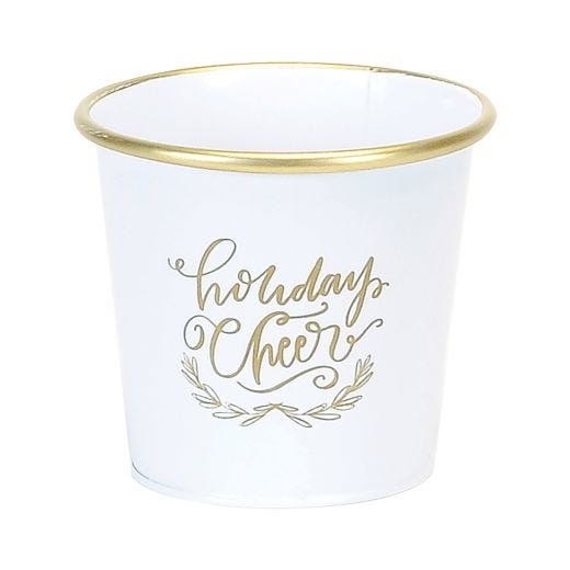 4.5" White And Gold Christmas Pot
