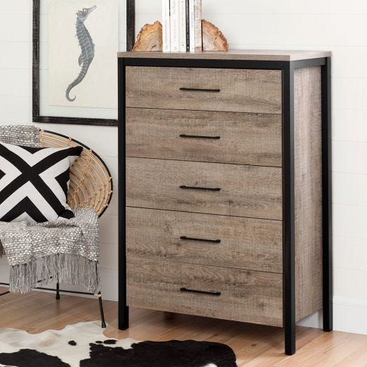 Munich 5-Drawer Chest Weathered Oak And Matte Black