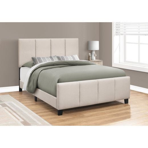 Beige Linen Queen Size Bed With Black Wood Legs