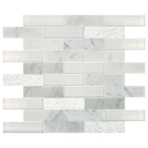 1.25" x 4" White Carrara Simply Stick Brick Joint Mosaic 11.