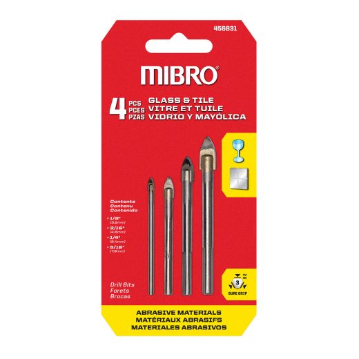 4 Piece Glass And Tile Drill Bit Set, 1/8" - 5/16"