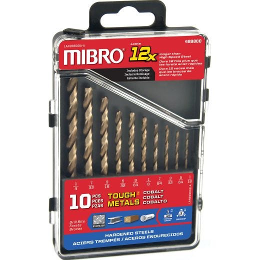 10 Piece Cobalt Drill Bit Set, 1/16" - 1/4