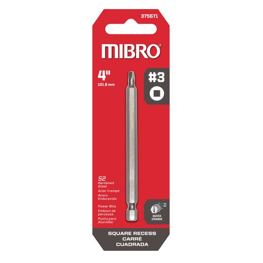 4" #3 Square Recess  Screwdriver Bit