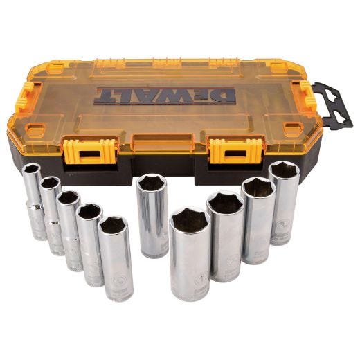 Dewalt Tough Box 10 Piece SAE 1/2" Drive Deep Socket Set