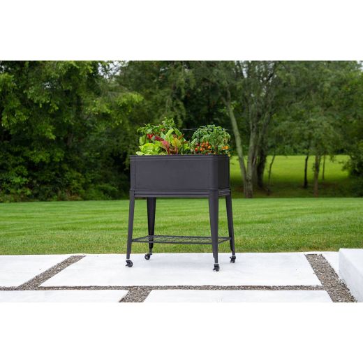 Elevated Tub Planter With Wheels-Black