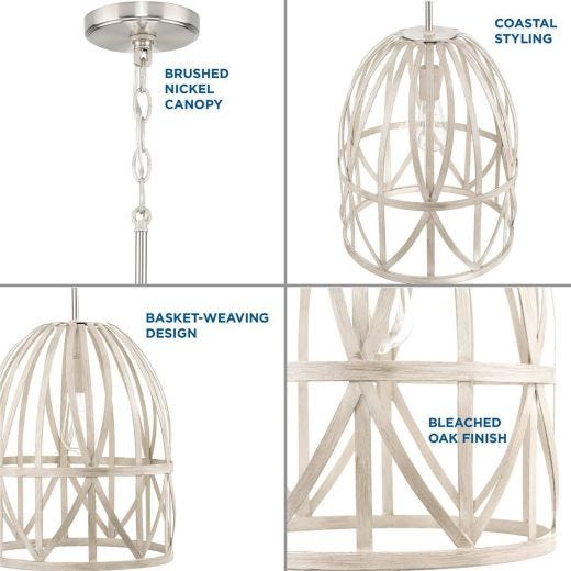 Chastain 14" Bleached Oak Basket Pendant