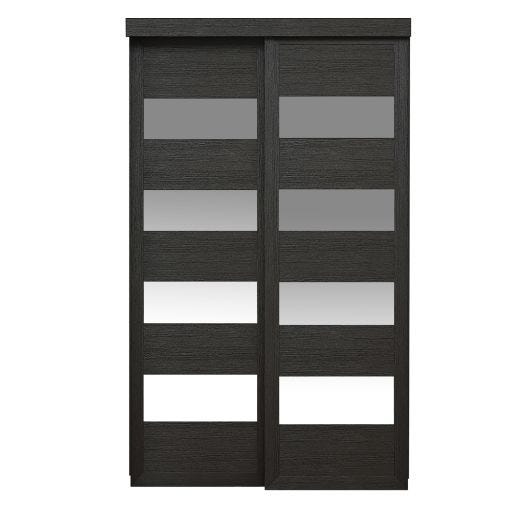 36" x 80" 4-lite Black Wood Grain Mirror Closet Door