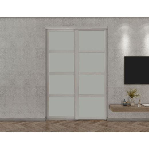 72" x 80" Fusion Plus White Wood Grain/White Glass Closet Do