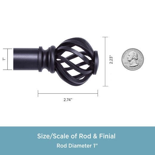 1" 30-84" Cage Black Adjustable Curtain Rod