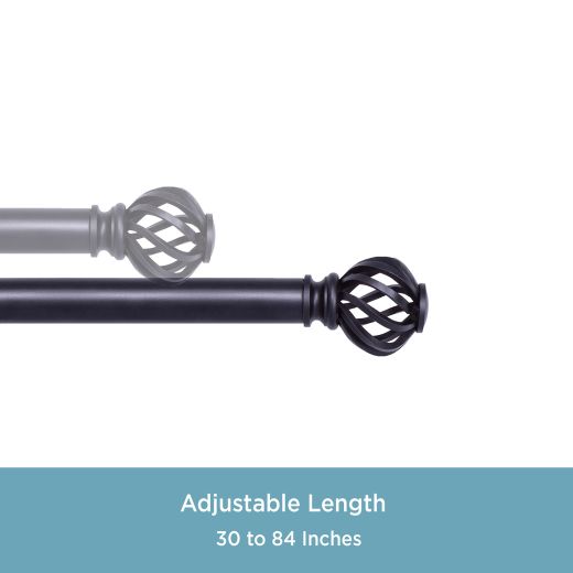 1" 30-84" Cage Black Adjustable Curtain Rod