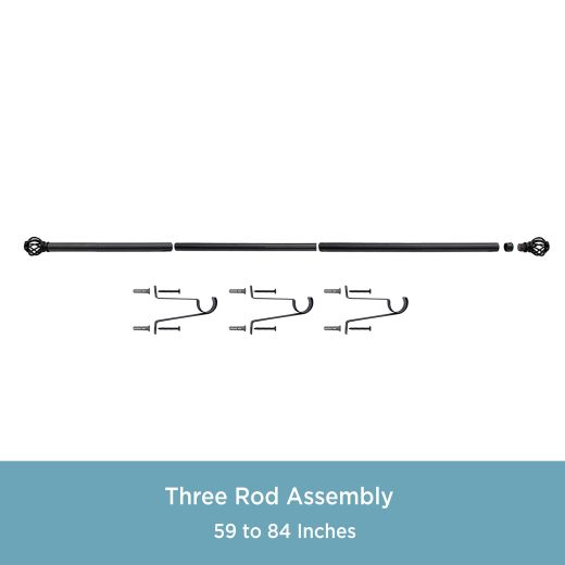 1" 30-84" Cage Black Adjustable Curtain Rod