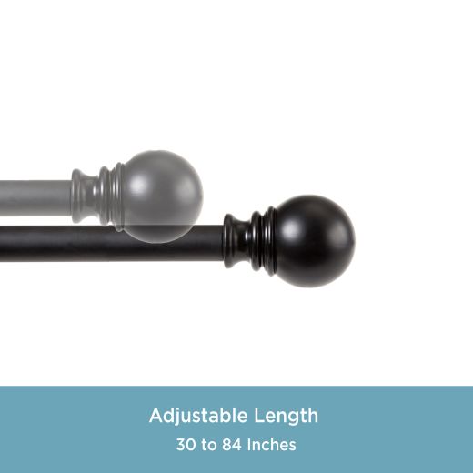 1" 30-84" Layla Matte Black Adjustable Curtain Rod