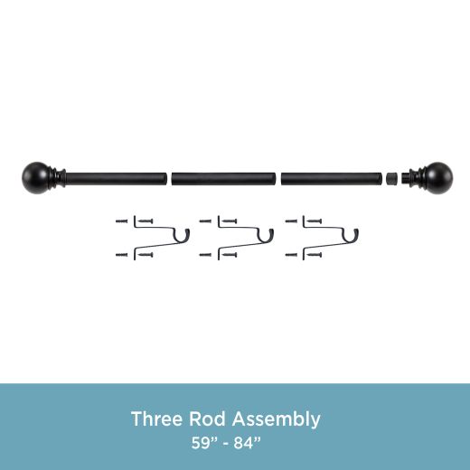 1" 30-84" Layla Matte Black Adjustable Curtain Rod