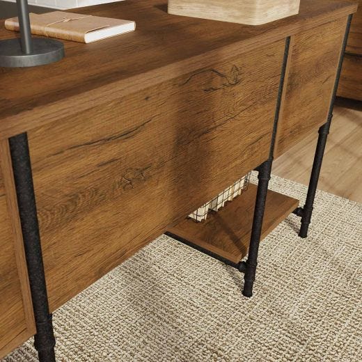 Iron City 2 Pedestal Desk Checked Oak
