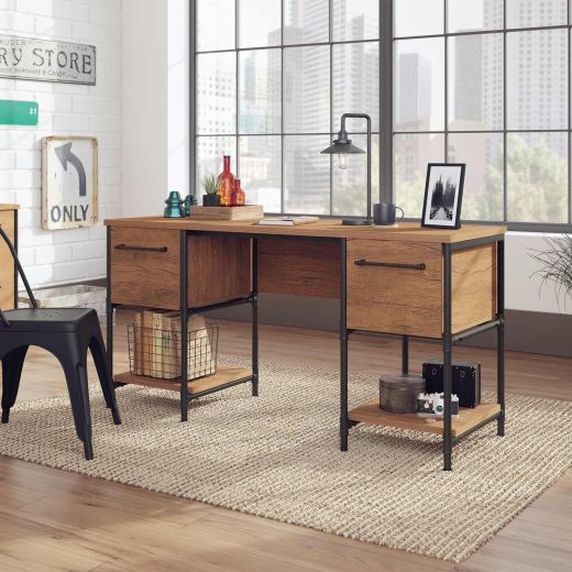 Iron City 2 Pedestal Desk Checked Oak