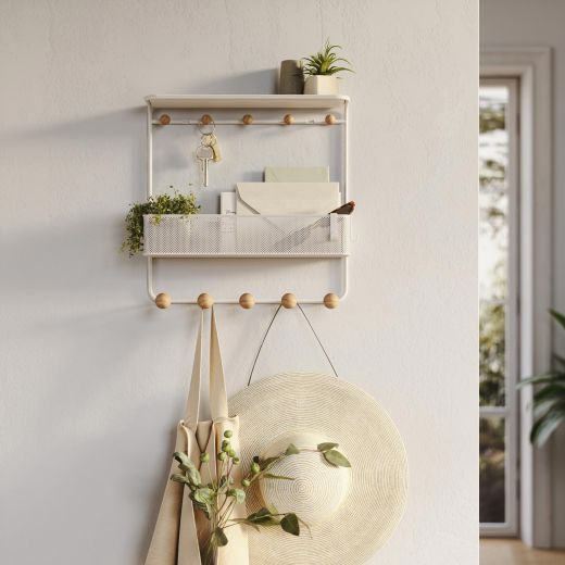 Estique Shelf With Hooks-White/Natural