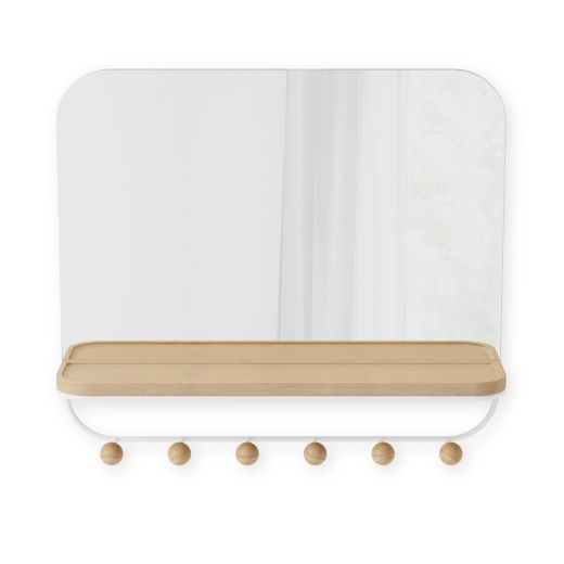 Estique Mirror With Hooks-White/Natural