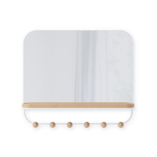 Estique Mirror With Hooks-White/Natural