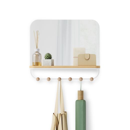 Estique Mirror With Hooks-White/Natural