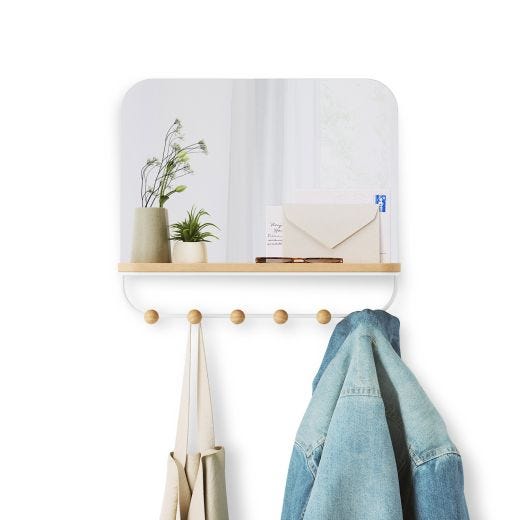 Estique Mirror With Hooks-White/Natural