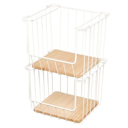 Wire & Paulownia Wood Open Front Bin-10 x 10 x 8