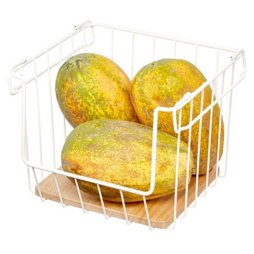 Wire & Paulownia Wood Open Front Bin-10 x 10 x 8