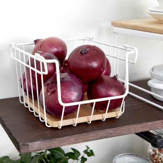 Wire & Paulownia Wood Open Front Bin-10 x 8 x 6