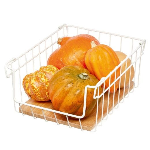 Wire & Paulownia Wood Open Front Bin-10 x 14 x 6