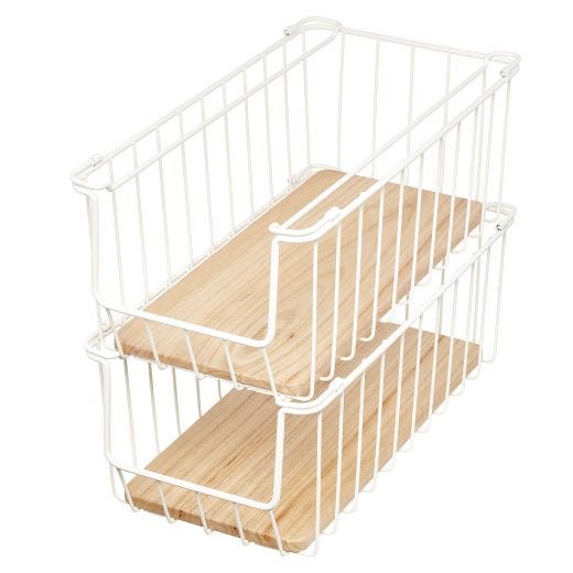 Wire & Paulownia Wood Open Front Bin-16 x 8 x 6