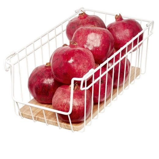 Wire & Paulownia Wood Open Front Bin-16 x 8 x 6