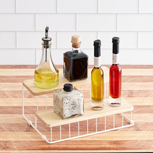 Wire & Paulownia Wood 2-Tier Can Organizer
