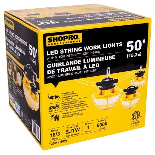 Guirlande lumineuse de travail portative DEL 50 pi intérieur