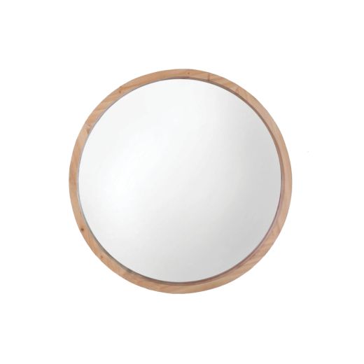 30” Natural Light Wood Round Wall Mirror