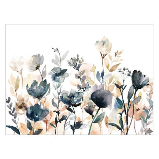 32" x 24" Blue And Beige Floral Canvas Art