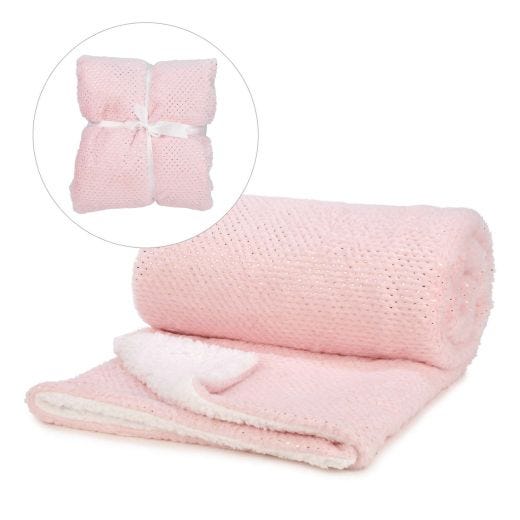 50" x 62" Pink Faux Fur Throw With Gold Dots