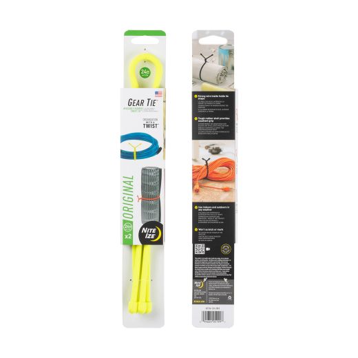 24" Neon Yellow Gear Tie Reusable Rubber Twist Tie-2/Pack