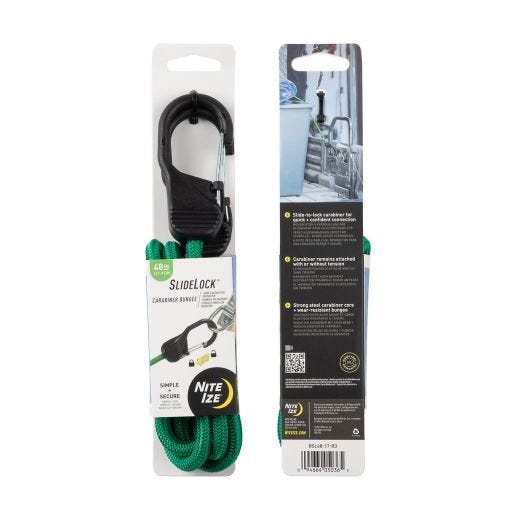 48" SlideLock Carabiner Bungee-Green
