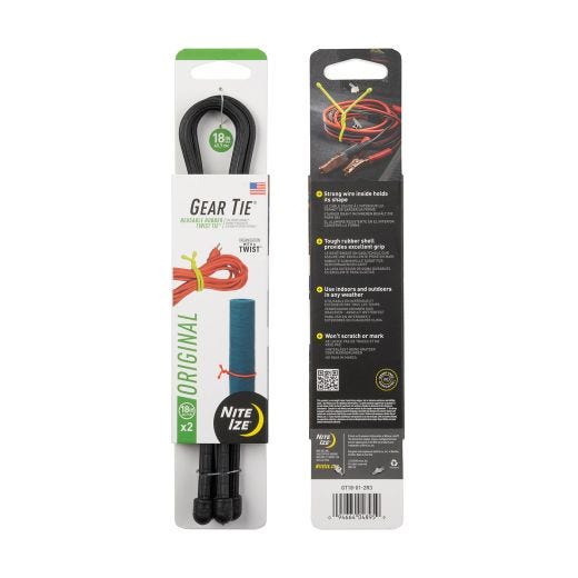 18" Black Gear Tie Reusable Rubber Twist Tie-2/Pack