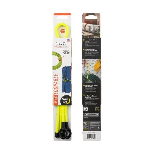 24" Neon Yellow Gear Tie Loopable Twist Tie-2/Pack