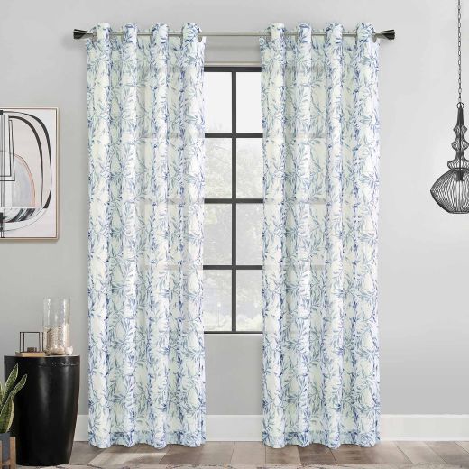 52" x 84" Jenny Sheer Botanical Print Grommet-Indigo